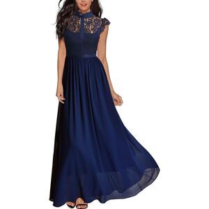 Women's Formal Floral Lace Cap Sleeve Evening Party Maxi Dress